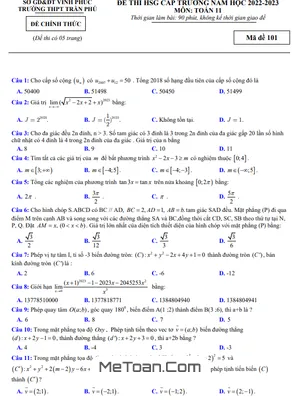 Đề Thi HSG Toán 11 Năm 2022 - 2023 Trường THPT Trần Phú - Vĩnh Phúc