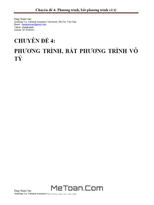 Chuyên Đề Phương Trình Vô Tỷ - Đặng Thành Nam - PDF Miễn Phí