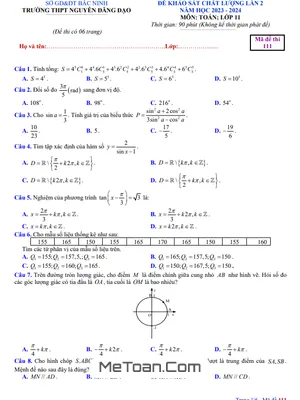 Đề khảo sát lần 2 Toán 11 năm 2023 – 2024 trường THPT Nguyễn Đăng Đạo – Bắc Ninh