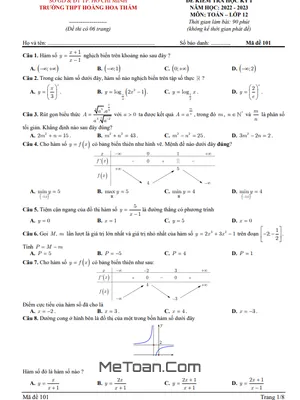 Đề thi học kỳ 1 Toán 12 năm 2022 – 2023 trường THPT Hoàng Hoa Thám – TP HCM