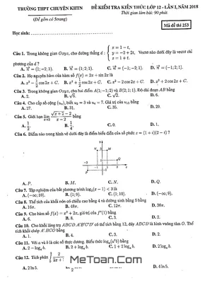 Đề thi thử Toán 12 lần 1 năm 2018 trường Chuyên KHTN có đáp án