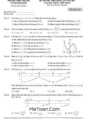 Đề Thi Thử THPT Quốc Gia 2017 Môn Toán Trường THPT Chuyên Võ Nguyên Giáp – Quảng Bình Lần 1