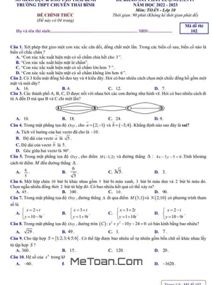 Đề khảo sát Toán 10 lần 4 năm 2022 – 2023 trường THPT chuyên Thái Bình