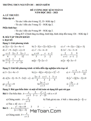 Đề Cương Ôn Tập Học Kì 2 Toán 8 Năm 2022 - 2023 Trường THCS Nguyễn Du - Hà Nội