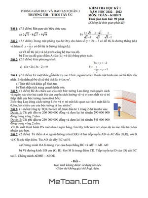 Đề tham khảo học kì 1 Toán 9 năm 2022 – 2023 trường THCS Tây Úc - TP HCM