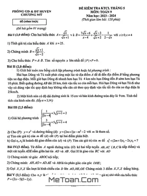 Đề kiểm tra chất lượng Toán 9 tháng 5 năm 2024 phòng GD&ĐT Chương Mỹ - Hà Nội