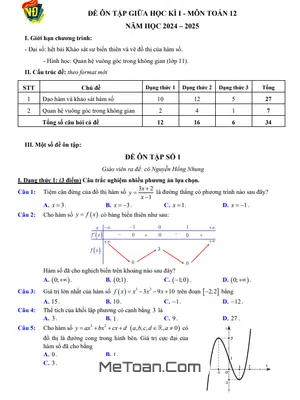 Trọn Bộ Đề Ôn Tập Giữa Kì 1 Toán 12 Năm 2024 - 2025 Trường THPT Việt Đức - Hà Nội