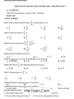 Ôn Tập Giữa Kì 1 Toán 7 Năm 2024 - 2025 Trường THCS Ngọc Thụy - Hà Nội