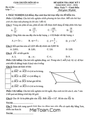 Đề thi học kỳ 1 Toán 7 năm 2025 – 2026 cụm chuyên môn số 14 Hà Nội