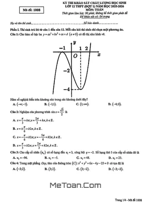 Đề Khảo Sát Chất Lượng Toán 12 Đợt 1 Năm Học 2025 – 2026 Sở GD&ĐT Phú Thọ