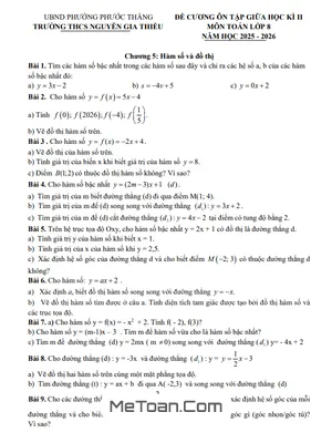 Đề cương giữa kì 2 Toán 8 năm 2025 – 2026 trường THCS Nguyễn Gia Thiều – TP HCM
