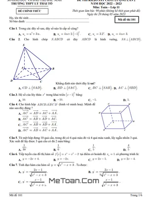 Đề khảo sát Toán 11 lần 2 năm 2022 – 2023 trường THPT Lý Thái Tổ – Bắc Ninh