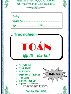 640 Bài Tập Trắc Nghiệm Toán 10 (HK1) Có Đáp Án - Trần Quốc Nghĩa