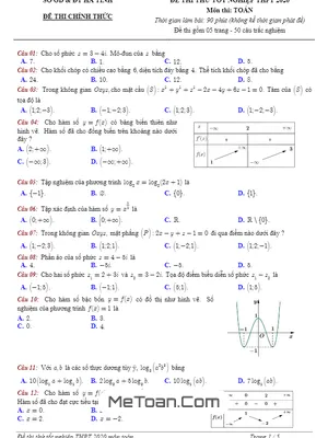 Đề thi thử tốt nghiệp THPT 2020 môn Toán sở GD&ĐT Hà Tĩnh