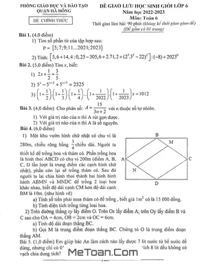 Đề thi học sinh giỏi Toán 6 năm 2022 - 2023 phòng GD&ĐT Hà Đông - Hà Nội