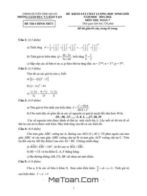 Đề thi học sinh giỏi huyện Toán 7 năm 2015 - 2016 phòng GD&ĐT Nho Quan - Ninh Bình