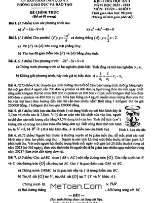 Đề thi học kỳ 2 Toán lớp 9 năm 2022 - 2023 phòng GD&ĐT quận 3 - TP HCM