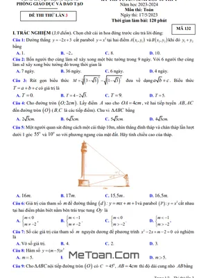 Đề thi thử Toán vào 10 lần 3 năm 2023 – 2024 phòng GD&ĐT Lạng Giang – Bắc Giang