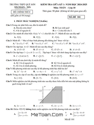 Đề thi giữa kì 1 Toán 10 năm 2024 - 2025 trường THPT Quế Sơn - Quảng Nam
