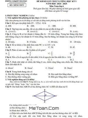 Đề thi học kỳ 1 Toán 6 năm 2024 - 2025 phòng GD&ĐT Hải Hậu - Nam Định