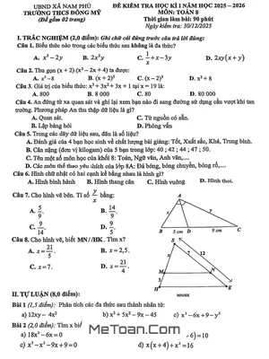 Đề thi học kì 1 Toán 8 năm 2025 – 2026 trường THCS Đông Mỹ – Hà Nội