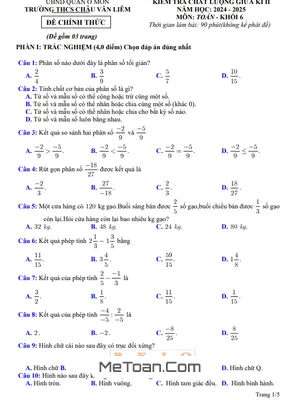 Đề giữa kì 2 Toán 6 năm 2024 – 2025 trường THCS Châu Văn Liêm – Cần Thơ