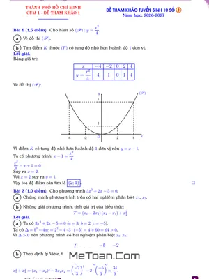 Đáp án bộ đề tham khảo tuyển sinh lớp 10 môn Toán năm 2026 – 2027 sở GD&ĐT TP HCM