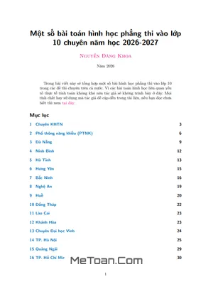 Tuyển tập bài toán hình học phẳng ôn thi vào lớp 10 chuyên năm học 2026 – 2027
