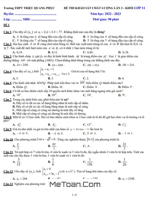 Đề khảo sát lần 2 Toán 11 năm 2022 - 2023 trường THPT Triệu Quang Phục - Hưng Yên