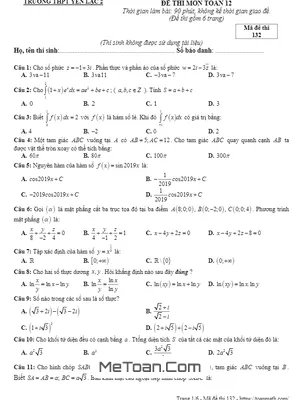 Đề thi HK2 Toán 12 năm học 2018 - 2019 trường THPT Yên Lạc 2 - Vĩnh Phúc