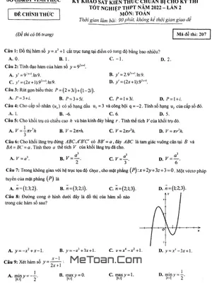 Đề khảo sát Toán thi tốt nghiệp THPT 2022 lần 2 sở GD&ĐT Vĩnh Phúc
