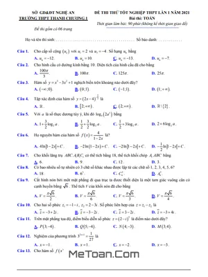 Đề thi thử Toán tốt nghiệp THPT 2021 lần 1 trường Thanh Chương 1 – Nghệ An