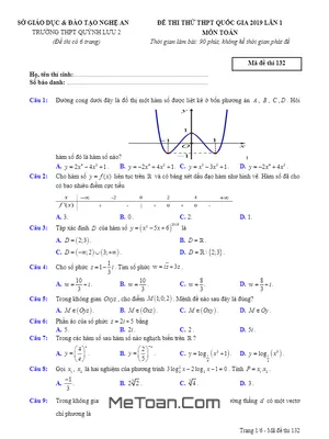 Đề thi thử Toán THPTQG 2019 lần 1 trường Quỳnh Lưu 2 - Nghệ An