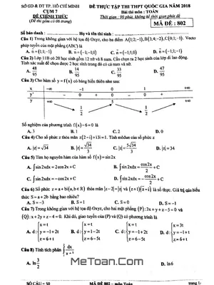 Đề thực tập thi THPT Quốc gia 2018 môn Toán cụm 7 - TP. HCM mã đề 802