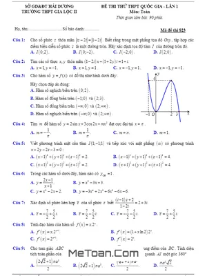 Đề Thi Thử THPT Quốc Gia Môn Toán Trường THPT Gia Lộc 2 - Hải Dương Lần 1 Năm 2017