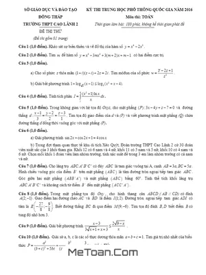 Đề thi thử THPT Quốc gia môn Toán trường Cao Lãnh 2 - Đồng Tháp năm 2016 có đáp án
