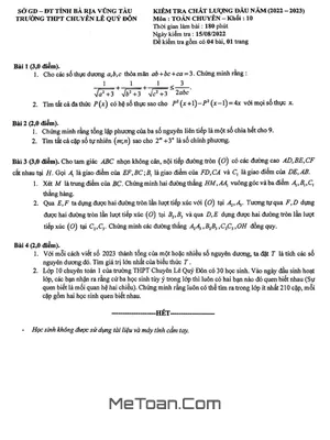 Đề kiểm tra chất lượng Toán 10 chuyên đầu năm 2022 – 2023 trường Lê Quý Đôn – BR VT