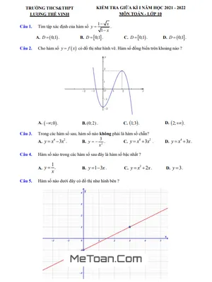 Đề thi giữa kì 1 Toán 10 năm 2021 - 2022 trường Lương Thế Vinh - Hà Nội [Có đáp án]