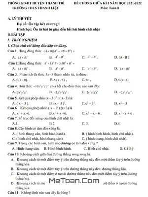Đề Cương Ôn Tập Giữa Kì 1 Toán 8 Năm 2021 - 2022 Trường THCS Thanh Liệt - Hà Nội