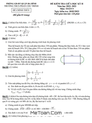 Đề Thi Giữa Học Kỳ 2 Toán 9 Năm 2022 - 2023 Trường THCS Phan Chu Trinh - Hà Nội