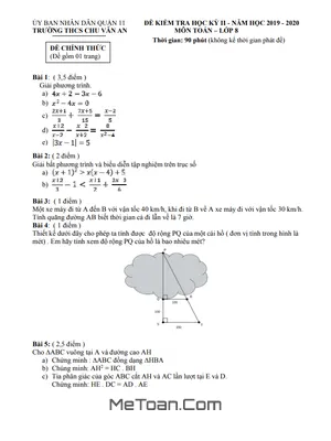 Đề Thi HK2 Toán 8 Năm 2019-2020 Trường THCS Chu Văn An - TP.HCM