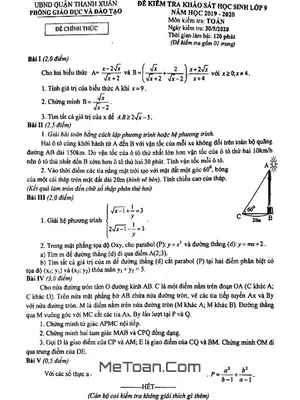 Đề khảo sát Toán 9 năm 2019 - 2020 phòng GD&ĐT Thanh Xuân - Hà Nội