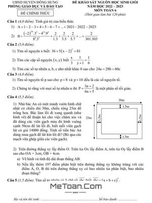 Đề thi học sinh giỏi Toán 6 năm 2022 - 2023 phòng GD&ĐT Đông Hưng - Thái Bình
