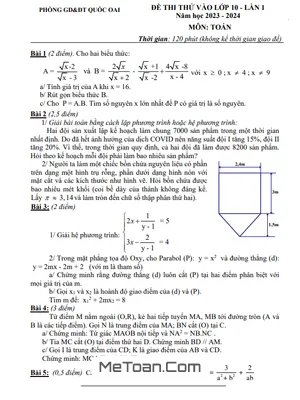 Đề thi thử Toán vào 10 lần 1 năm 2023 – 2024 phòng GD&ĐT Quốc Oai – Hà Nội
