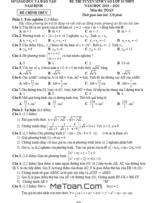 Đề Thi Tuyển Sinh Lớp 10 THPT Năm 2019 - 2020 Môn Toán Sở GD&ĐT Nam Định