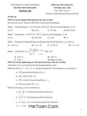 Đề giữa kỳ 1 Toán 10 năm 2024 - 2025 trường THPT Bình Chiểu - TP HCM