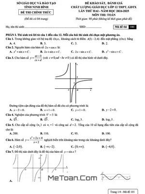 Đề khảo sát chất lượng Toán 12 lần 2 năm 2024 - 2025 sở GD&ĐT Ninh Bình