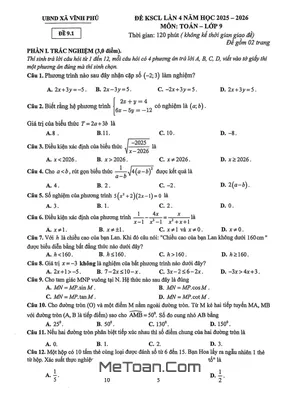 Đề khảo sát Toán 9 lần 4 năm 2025 – 2026 xã Vĩnh Phú – Phú Thọ