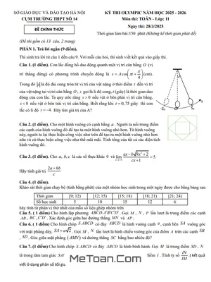 Đề thi Olympic Toán 11 Năm Học 2025 – 2026: Cụm Trường THPT Số 14, Hà Nội