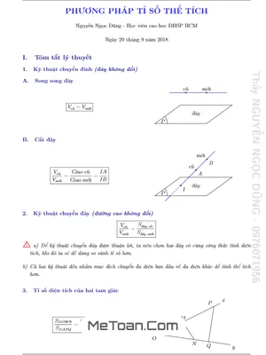 Phương pháp tỉ số thể tích giải quyết bài toán khối đa diện - Nguyễn Ngọc Dũng